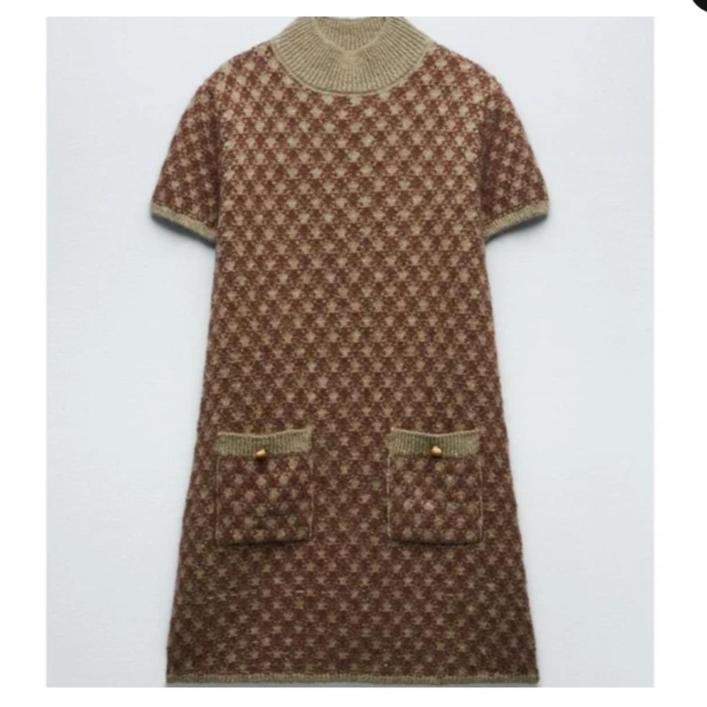 NWT ZARA Gold Button Knit Dress Small